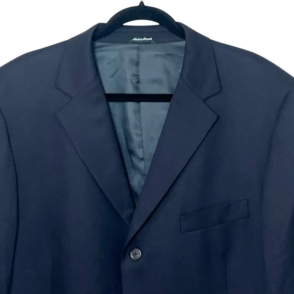 J. Crew Men's Classic Navy Wool Blazer Sport Coat 3-Button 46R Preppy Business